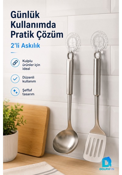 2 Li Şeffaf Yapışkanlı Duvar Askısı 6 Cm Delmeden Montaj -şeffaf