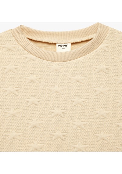 Koton Yıldız Baskılı Bisiklet Yaka Uzun Kollu Sweatshirt Bej 7wmg10148ak Ekru