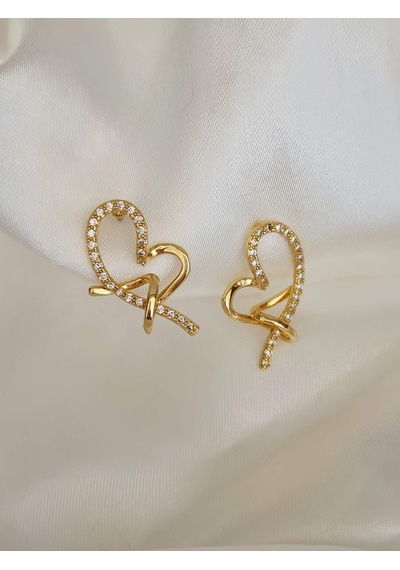 Kalp M Model Zirkon Taşlı Gold Renk Küpe Gold