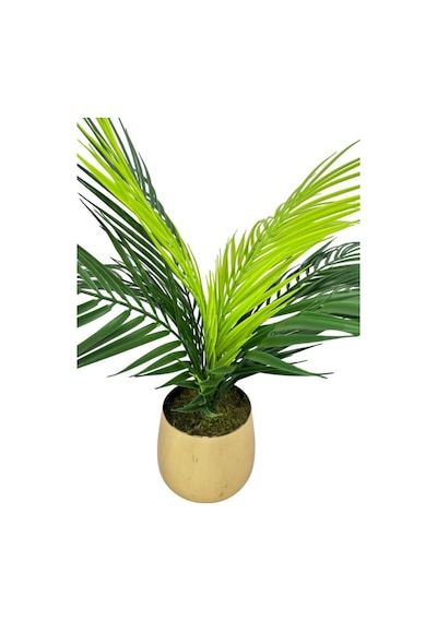 Yapay Çiçek Palmiye Areka Yapay Bitki Gold Metal Saksı Salon Çiçeği 9 Yaprak 50cm