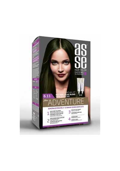 Asse Adventure Set Saç Boyası, Kalıcı Ve Canlı Renkler 1+1 İki Kullanım Seti No:6.11 Doğal Zeytin S