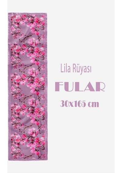 Lila Rüyası Desen Kadın Saten Fular 30x165cm Çok Renkli