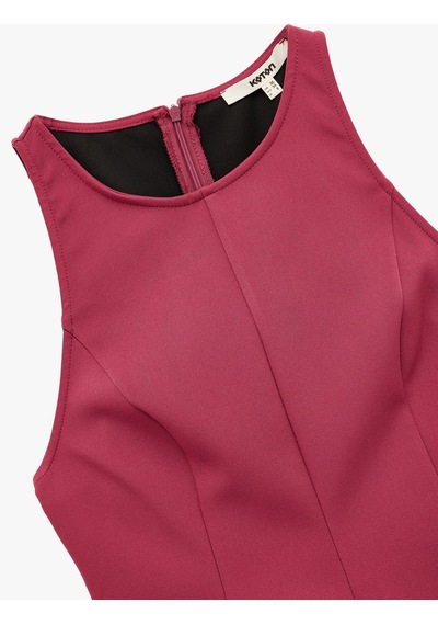 Koton Slim Fit Kolsuz Bisiklet Yaka Peplum Bluz Fuşya 6wak30003pw FUŞYA