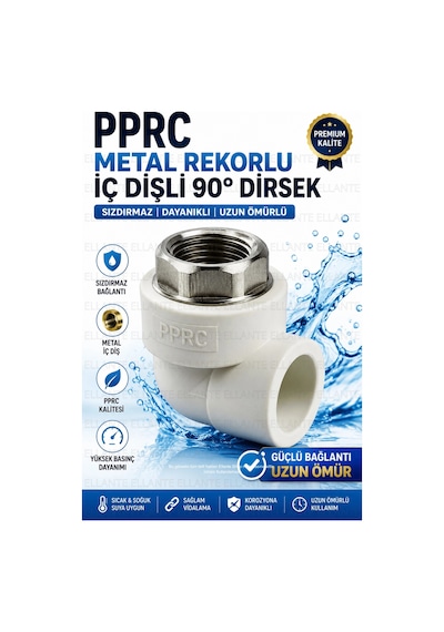 Pprc Metal Rekorlu İç Dişli 90 Dirsek 20 Mm X 1/2" Pirinç Rekorlu Sızdırmaz Tesisat Bağlantısı Çok Renkli