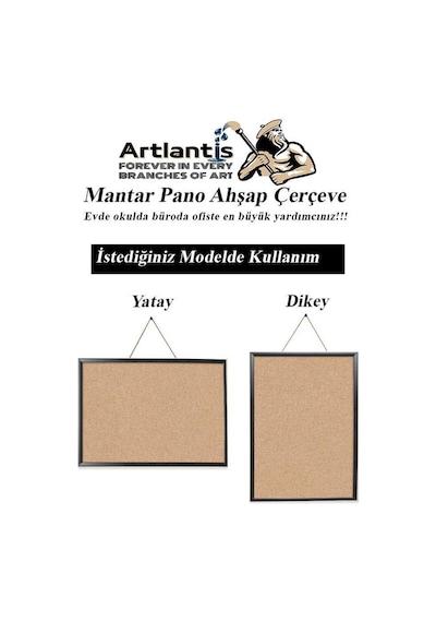 Mantar Pano Mdf Çerçeve 30x45 Cm 1 Adet Harita Çivisi Hediyeli Duvara Monte Mantar Çerçeve Evde Okulda Büroda Ofiste