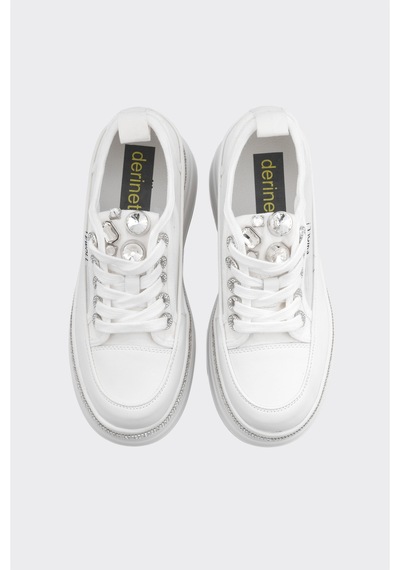 Derinet Yüksek Taban Bağcıklı Kadın Sneaker Beyaz Beyaz