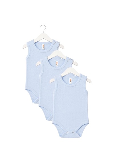 H&c Coolboy H&c 3'lü %100 Pamuk Desenli Jakarlı Kolsuz Bebek Body Zıbın Mavi