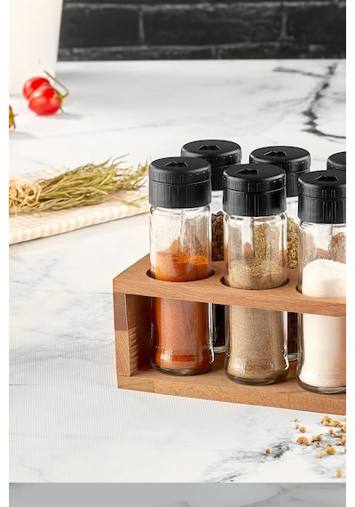 Joy Kitchen Lisa Ahşap Baharatlık Seti 6'Lı Siyah Kapak