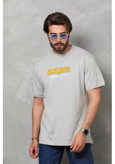 Yake Store Unisex Basic Bisiklet Yaka Oversize T-shirt - Gri - Gri