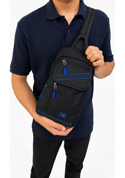 Sanmorris Seventeen Unisex Büyük Boy Hafif Ve Dayanıklı Çapraz Askılı Body Bag Siyah-mavi