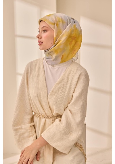 Silk Home Olinda İpek Eşarp 47004-07 Gri, Sarı, Yeşil, Koyu Yeşil, Yanık Sarı