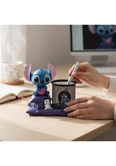 Stitch Figürlü Kalemlik Ve Masaüstü Organizer Dekoratif Metal Kalem Tutucu Diğer