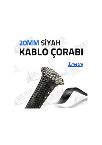 20 Mm Kablo Çorabı Siyah 1 M