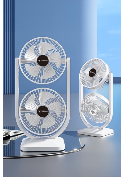 Torima F-22 Beyaz Mini Fan Taşınabilir Çift Başlıklı Sessiz Vantilatör Type-c Girişli, 3 Kademeli Hız Ayarı