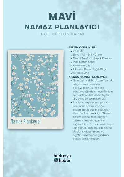 5 Yıllık Namaz Planlayıcı Defterim - Mavi Çok Renkli