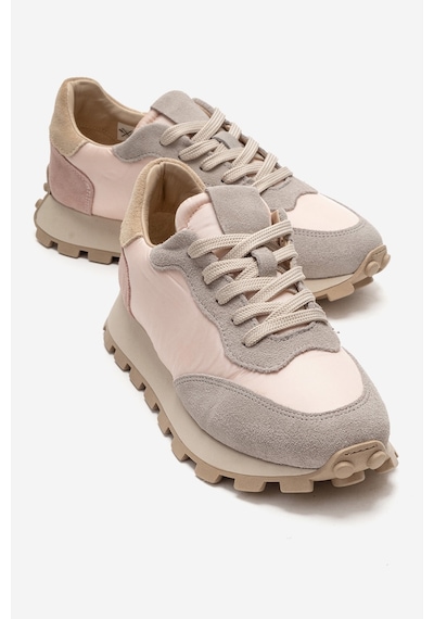 Luvishoes Amanda Gri Pembe Hakiki Deri Kadın Spor Ayakkabı Gri - Pembe