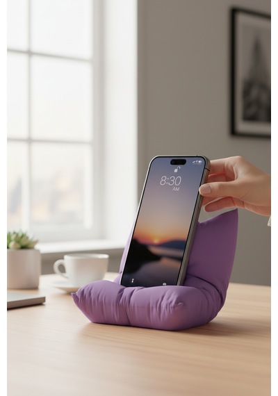 Yastık Figürlü Özel Tasarım Telefon Standı Mor