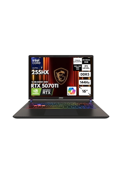 MSI Vector 16 HX AI A2XWHG-091XTRHMF2 Ultra 7-255HX 32 GB 1 TB RTX5070Ti 16" Free Dos Dizüstü Bilgisayar
