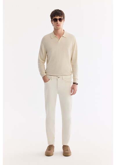 Avva Erkek Ekru Düz Yıkamalı Pamuklu Elastan Madrid Comfort Slim Fit Jean Pantolon A61y3508