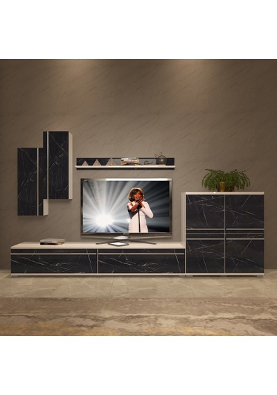 Decoraktiv Eko 6 Mdf Std Tv Ünitesi Tv Sehpası Beyaz - Siyah Mermer