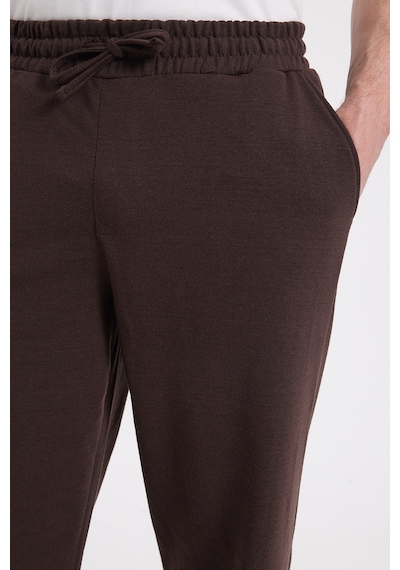 Tudors Erkek Kahverengi Pamuklu Baggy Fit Rahat Kesim Beli Bağcıklı Yan Cepli Örme Eşofman Altı-42679
