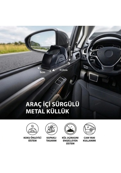 Araç İçi Salyangoz Küllük - Sürgülü Kapaklı, Metal Hazneli, Koku Yayılımını Azaltmaya Yardımcı Kapı Koluna Takılabilen Otomobil Küllüğü 5250