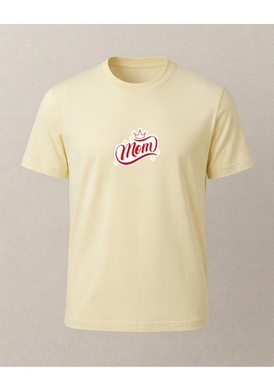 Mom Taçlı Baskılı T-shirt Sarı