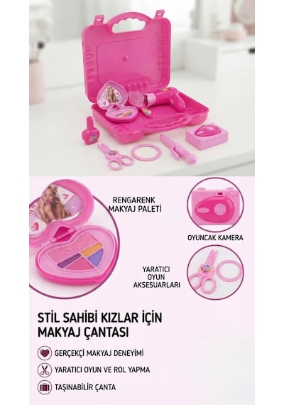 10 Parça Çantalı Güzellik Seti - Minik Stilistler İçin Eğlenceli Ve Eğitici Makyaj Seti