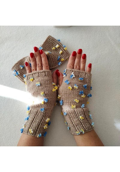Newdaycraft El Örgüsü Motifli Parmaksız Kelebek Islemeli Kahverengi Eldiven Açık Kahverengi Newdaycraft El Örgüsü Motifli Parmaksız Kelebek Islemeli Kahverengi Eldiven Açık Kahverengi