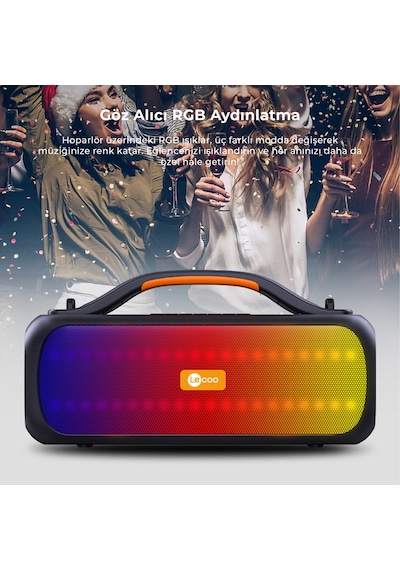 Lecoo DS155 30W Kablosuz Bluetooth 5.0 RGB IPX5 TWS Stereo Boombox Taşınabilir Hoparlör