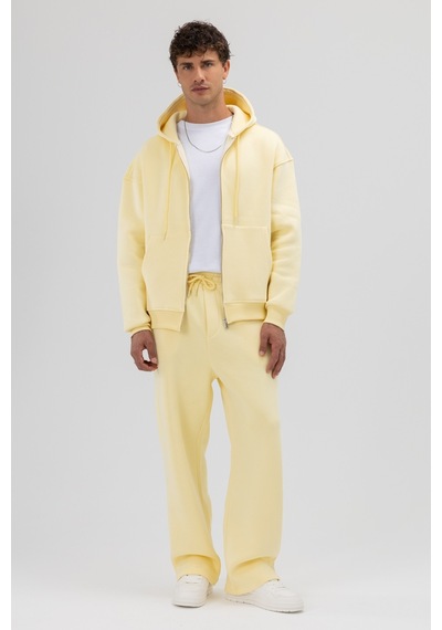 Vamos Basic Fermuarlı Oversize Kapüşonlu Sweatshirt Sarı