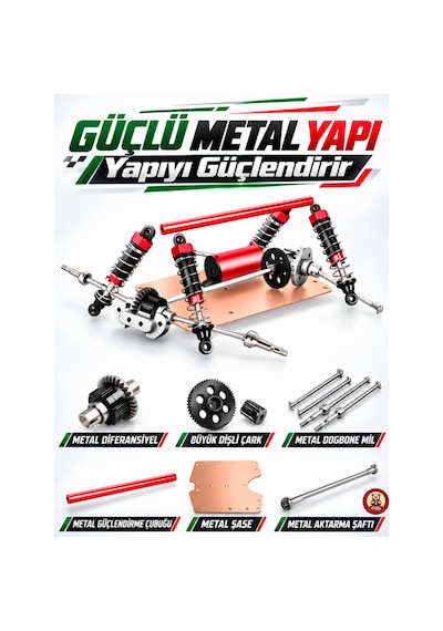 Oyuncak 2.4 Ghz Uzaktan Kumandalı Rc Arazi Arabası 40 Km/sa Hız 4x4 Çekiş Metal Şase Rc390 Motor Şarjlı Led Işıklı Gaz Ve Direksiyon Hassasiyetli Yeşil