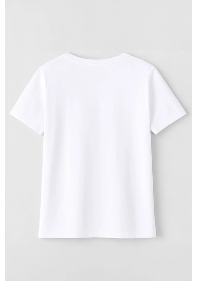 Erkek Bisiklet Yaka %100 Pamuk Didim Baskılı Kısa Kollu T-shirt Beyaz