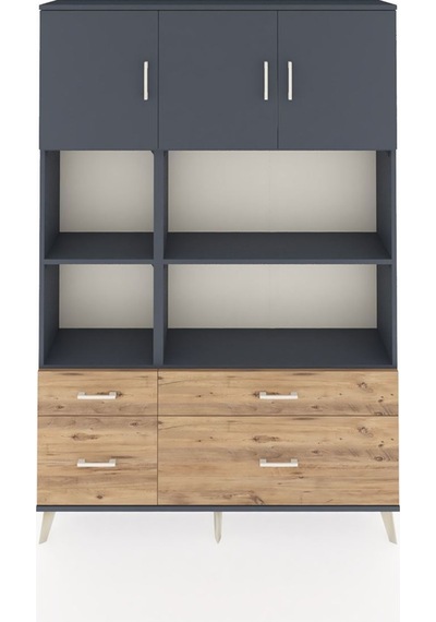 Arges Dolap 8 Raflı 4 Çekmeceli 3 Kapaklı 132x30x195 Antrasit-antrasit/çam Antrasıt/atlas Çam