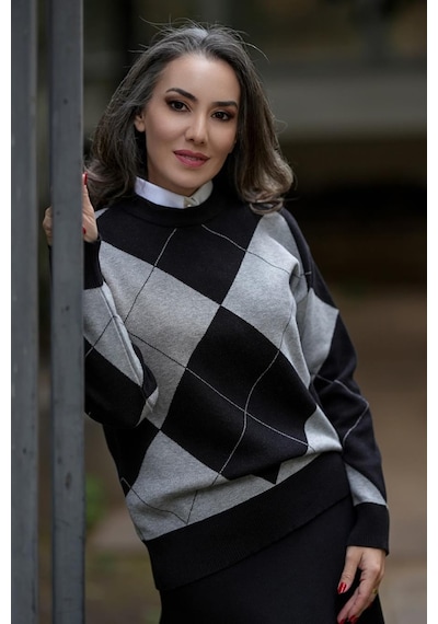 Styleboom X Peraluna Oxford Pullover Bisiklet Yaka Baklava Desen Kadın Triko Kazak - Siyah-siyah Siyah Styleboom X Peraluna Oxford Pullover Bisiklet Yaka Baklava Desen Kadın Triko Kazak - Siyah-siyah Siyah