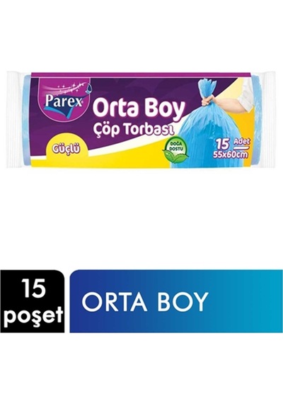Parex Güçlü Çöp Poşeti Büyük Boy Mavi 15 x 10'lu 65 x 80 CM