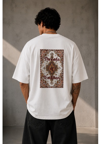 Brz Collectıon Brz Collection Unisex Oversize Threads Of Tradition Vintage Halı Motifli T-shirt Beyaz