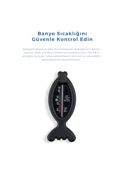 Babyjem Cıvasız Balık Banyo Oda Termometresi Siyah
