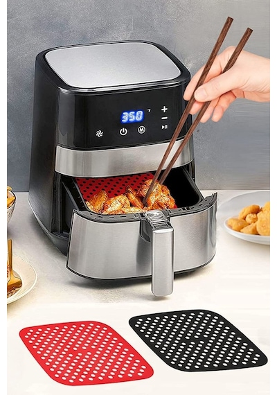 Buradabuldun Siyah Isıya Dayanıklı Yıkanılabilir Silikon Fırın Ve Airfryer Kare Model Pişirme Matı 21,5 Cm