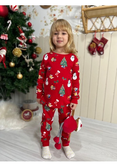Gökjoy Çocuk Yeni Yıl Temalı Pijama Takımı Kırmızı