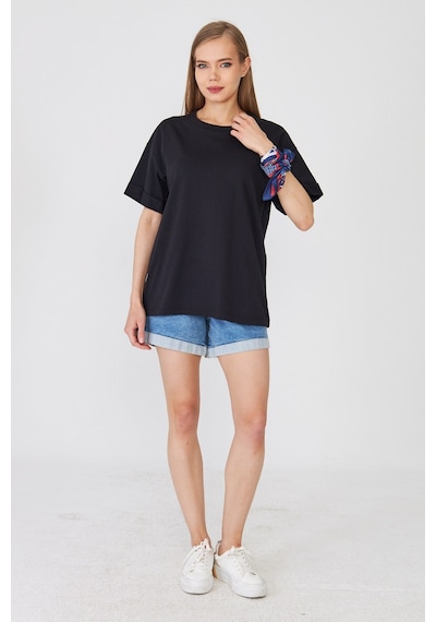 Hdm Kadın Siyah Basic Oversize %100 Pamuklu Rahat Kesim Günlük Tişört - H6041