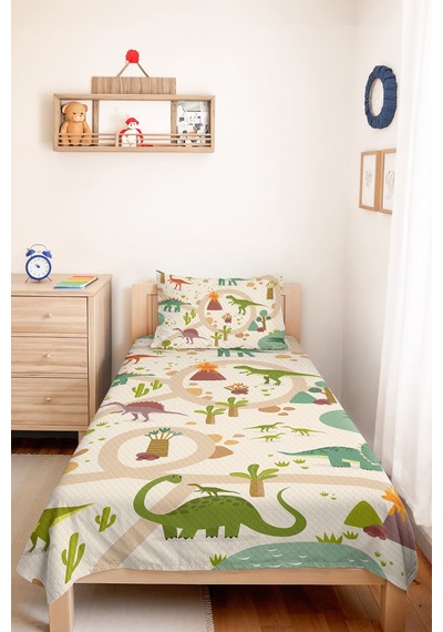 Evimde Bambaşka Dinazor Yeşil Çocuk Odası Tek Kişilik Pike Takımı-yollu Pastel Bej 160x220 CM Kapitone Yatak Örtüsü Evimde Bambaşka Dinazor Yeşil Çocuk Odası Tek Kişilik Pike Takımı-yollu Pastel Bej 160x220 CM Kapitone Yatak Örtüsü