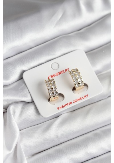 14k Gold Renk Kaplama Zirkon Taşlı Cm Kadın Küpe