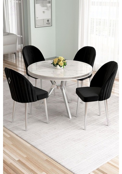 Canisa Mos Serisi 90x90 Lak Panel Beyaz Mermer Desen Mutfak Masası Takımı Ve 4 Siyah Sandalye Beyaz Mermer Desen Masa Sandalyeler Siyah Canisa Mos Serisi 90x90 Lak Panel Beyaz Mermer Desen Mutfak Masası Takımı Ve 4 Siyah Sandalye Beyaz Mermer Desen Masa Sandalyeler Siyah