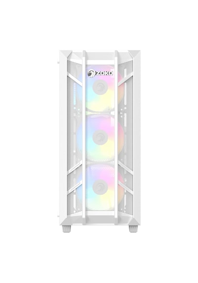 Zoko Hunter 4x12 CM ARGB Fan Mesh Panel Temperli Cam Bilgisayar Kasası Beyaz