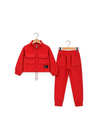 Modanino Kız Çocuk Welsoft Kumaş Crop Hırkalı Alt-üst Takım 4-14 Yaş 12792hc Kırmızı