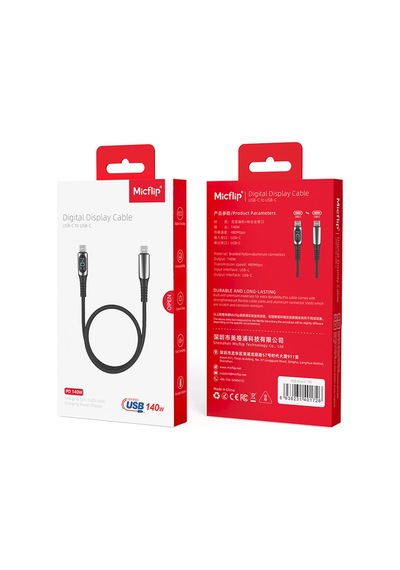 Micflip A08 Dijital Led Ekranlı Type-c To Type-c Pd Data Ve Şarj Kablosu 140w 1m Mavi