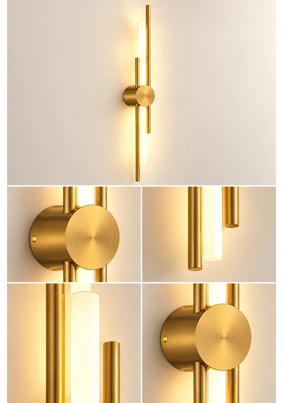 Premıum Eskitme Gold Silindir Led Aplik 3 Renk Dekoratif Duvar Aydınlatması 8w 60 Cm