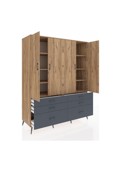 Kronos Gardrop 8 Raflı 6 Çekmeceli 4 Kapaklı 176x59x221 Çam-çam/antrasit Çam/antrasit Kronos Gardrop 8 Raflı 6 Çekmeceli 4 Kapaklı 176x59x221 Çam-çam/antrasit Çam/antrasit