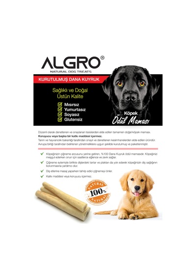 Algro Kurutulmuş Dana Kuyruk Çiğneme Kemiği Köpek Ödülü 120 G